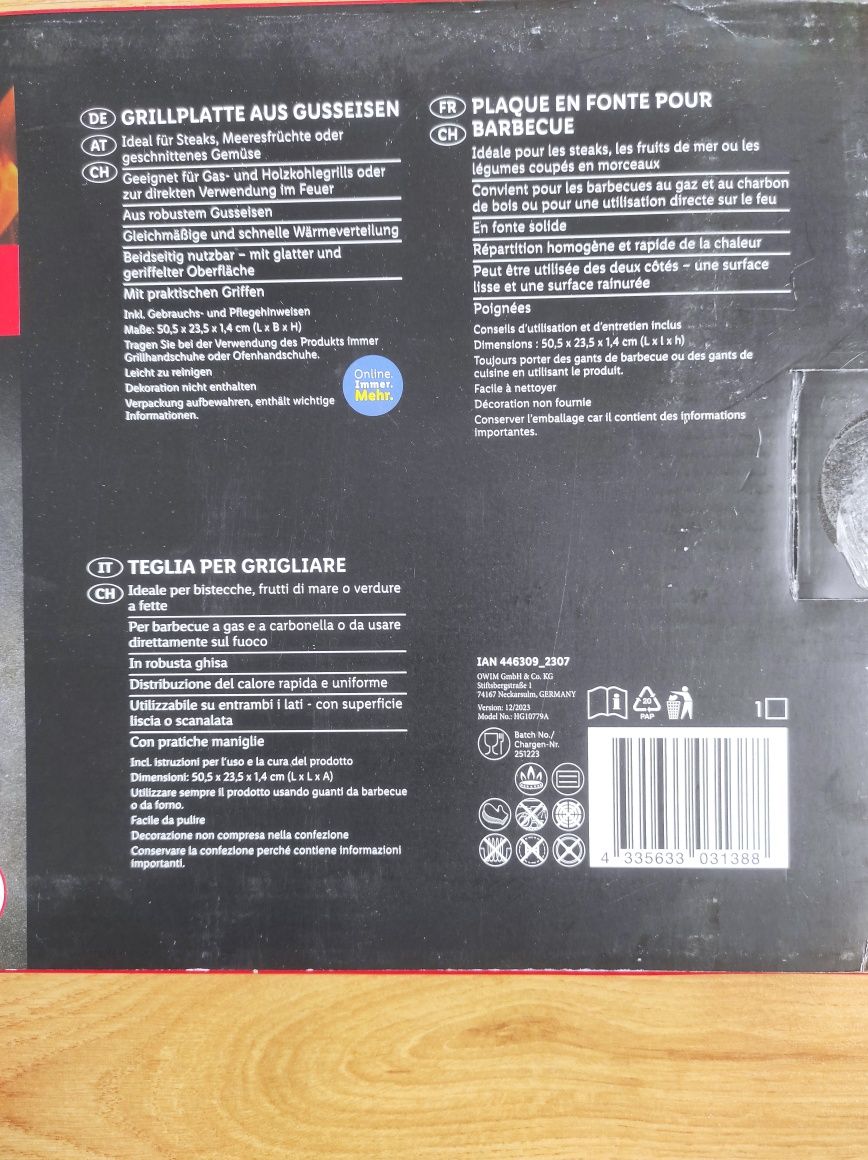 GrillMeister Żeliwna płyta grillowa