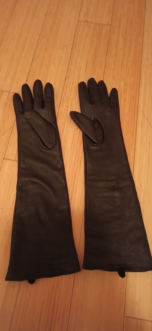 Czarne długie skorzane rękawiczki Kiomi