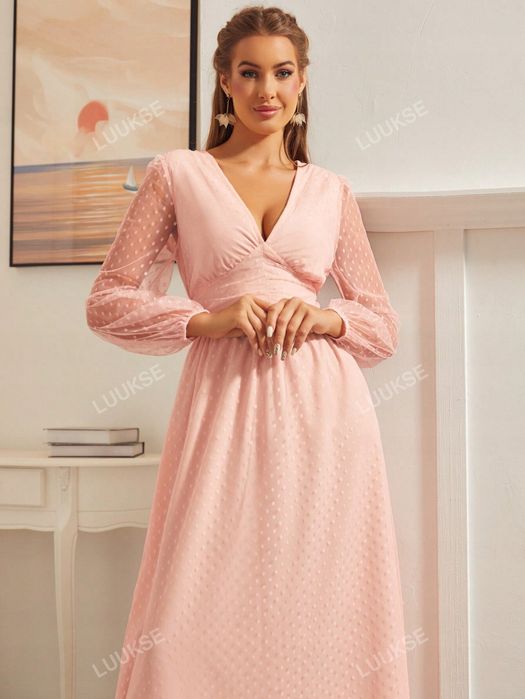 Sukienka Siateczkowa Rozkloszowana Różowa Maxi Casual Sberto M 38