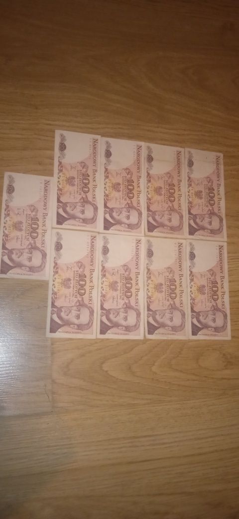 Banknoty9× 100zl PRL