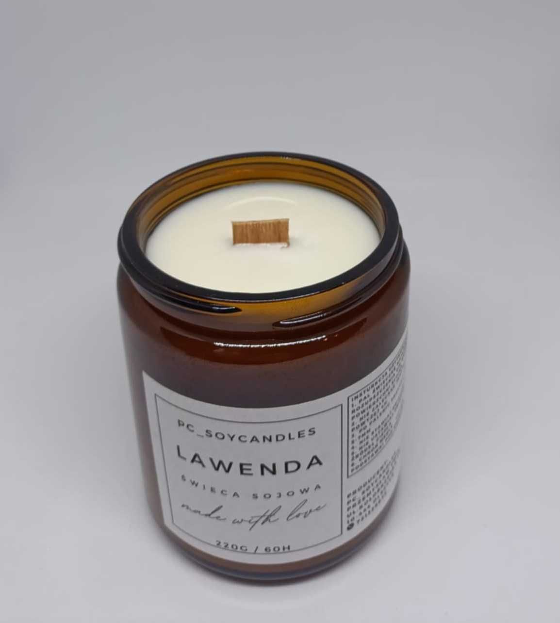 Świeca Sojowa Zapachowa Lawenda 250ml 60h Drewniany Knot