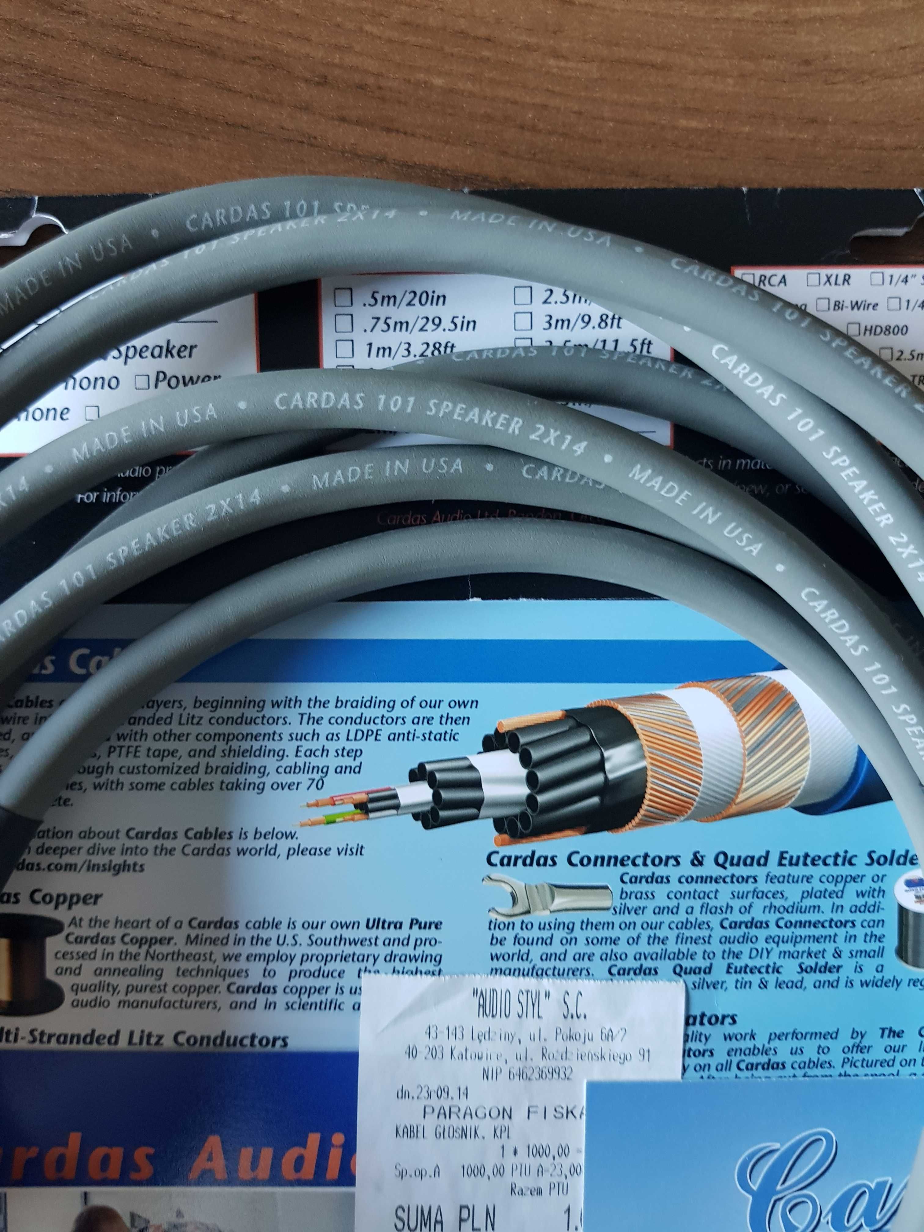 Kable głośnikowe przewody cardas 101 dł. 2x2m fabryczna konfekcja