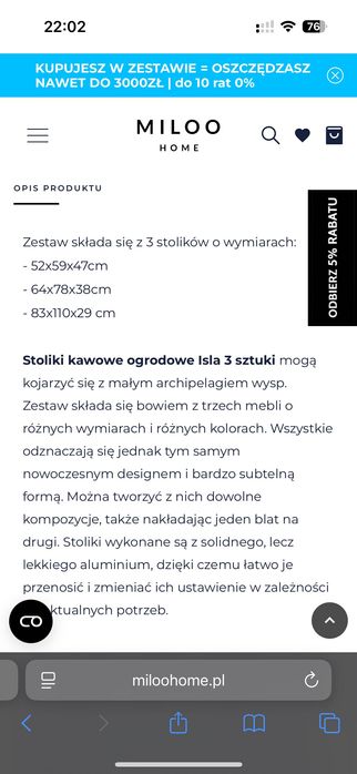 Biały stolik kawowy Isla firmy Miloo do domu i na taras