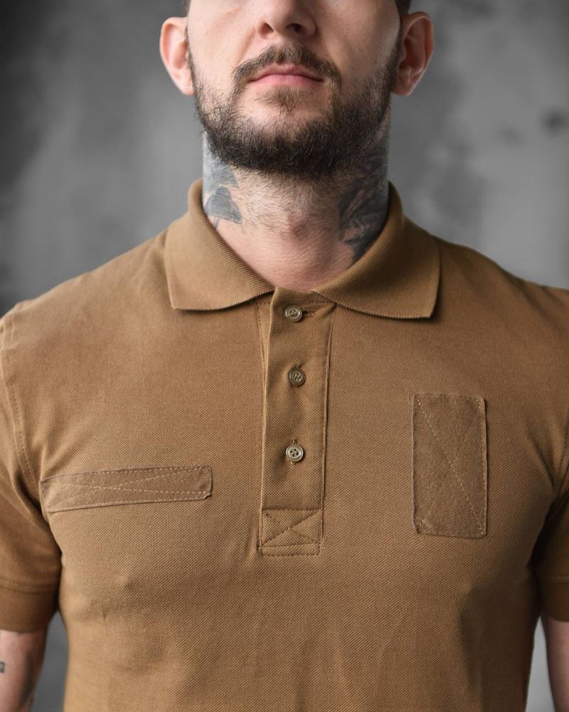 Військове поло з липучками під шеврони, Тактична футболка Койот