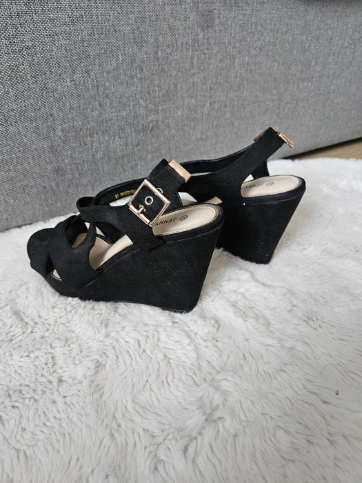 Sandaly na koturnie czarne Jenny letnie  fabrycznie 37