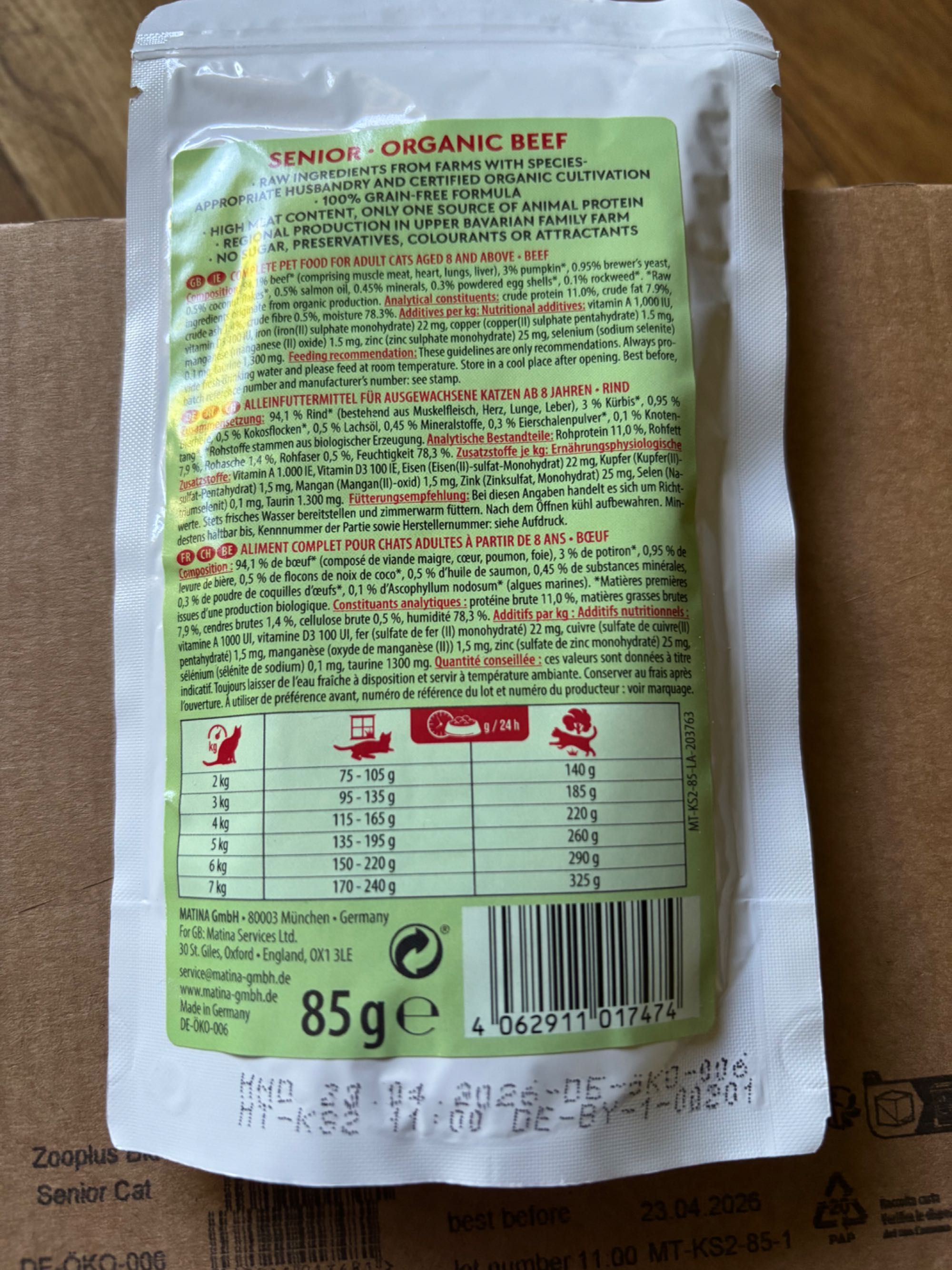 15 x 6szt Zooplus bio organic beef wołowina karma mokra dla kota tanio