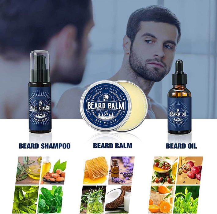 Kit Barba completo 8 em 1 óleo /creme /escova /champô /tesoura / pente