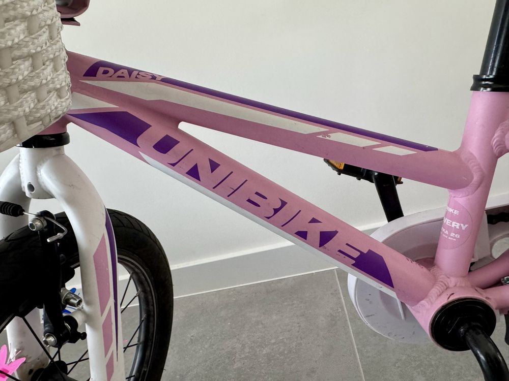 Rower dziecięcy Unibike Daisy 16” – różowo-biały, biegówka