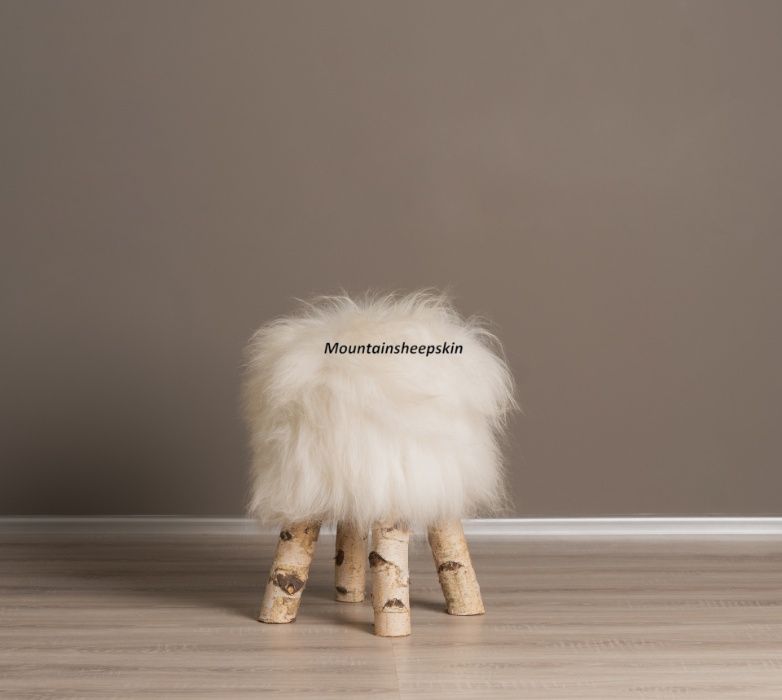 Stołek Taborecik Podnóżek Naturalna Skóra Owcza Piękna Dekoracja