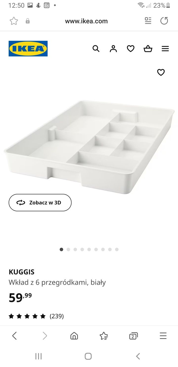 Wklad z przegródkami do szuflady biurka Micke firmy Ikea