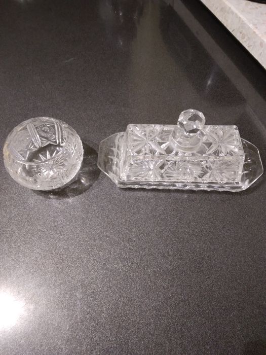 Kryształowa cukiernica i maselniczka, PRL