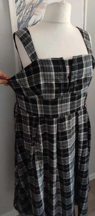 Nowa jak flanelowa sukienka midi krata 46/48