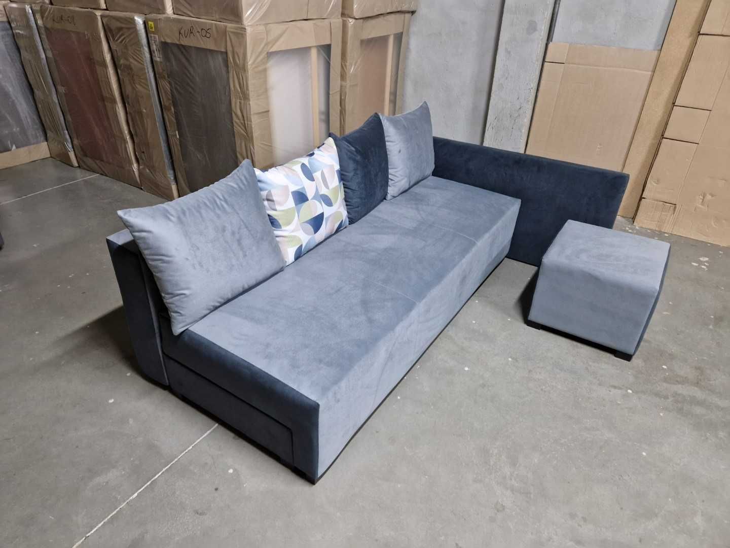 NOWA sofa narożna z pufą BONNELL funkcja spania + duży schowek automat