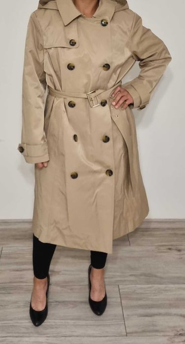 Beżowy trencz płaszcz z kapturem Michael Kors rozmiar L