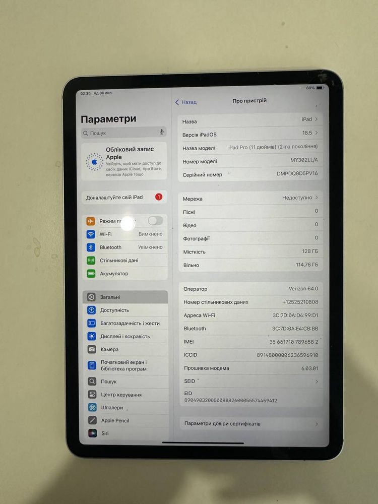 Apple Ipad Pro 2 gen 2020 11 128 GB Wi-Fi + LTE