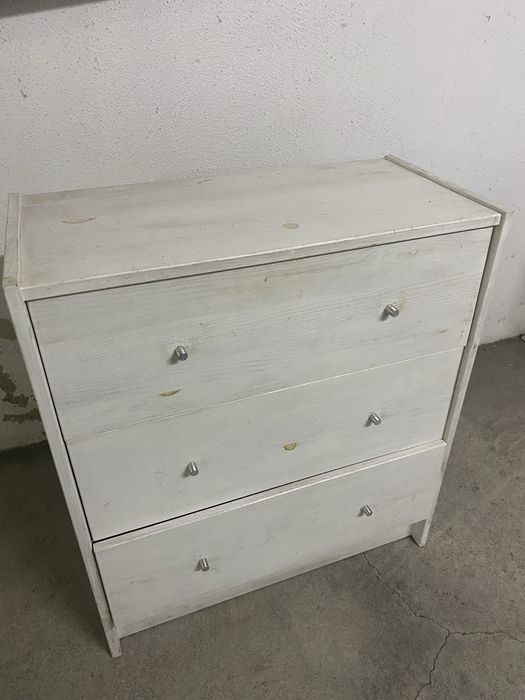 Cómoda c/3 gavetas, pinho, pintada de branco rústico, 60x59 cm