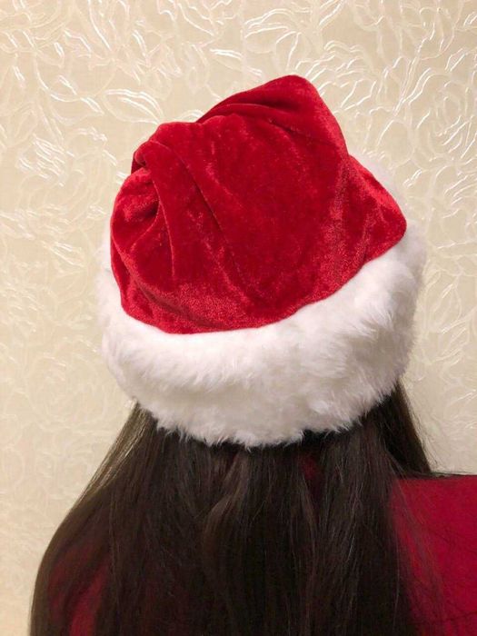 Шапка новорічна, Діда Мороза, Санти, ковпак червоній з балабоном