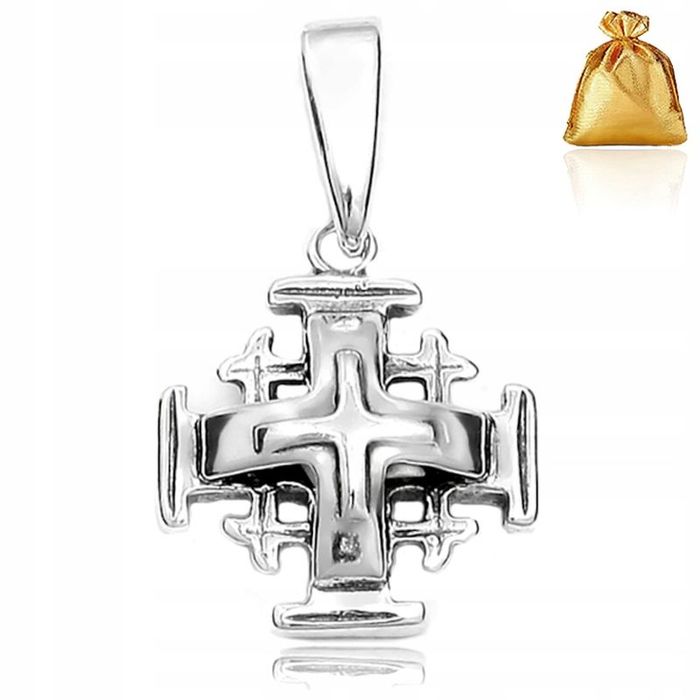 Srebrny Męski Krzyżyk Zawieszka Krzyż Jerozolimski Srebro 925 Na Preze