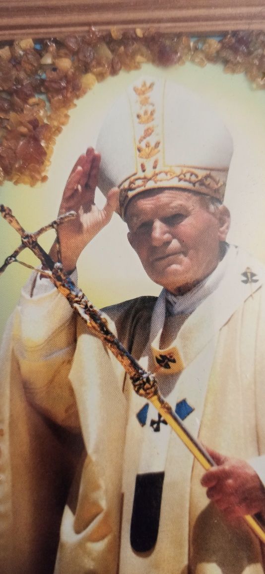 Obrazek nowy z bursztynem Św Jan Paweł II