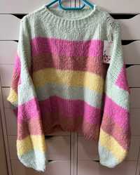 sweter oversize paski pastelowy