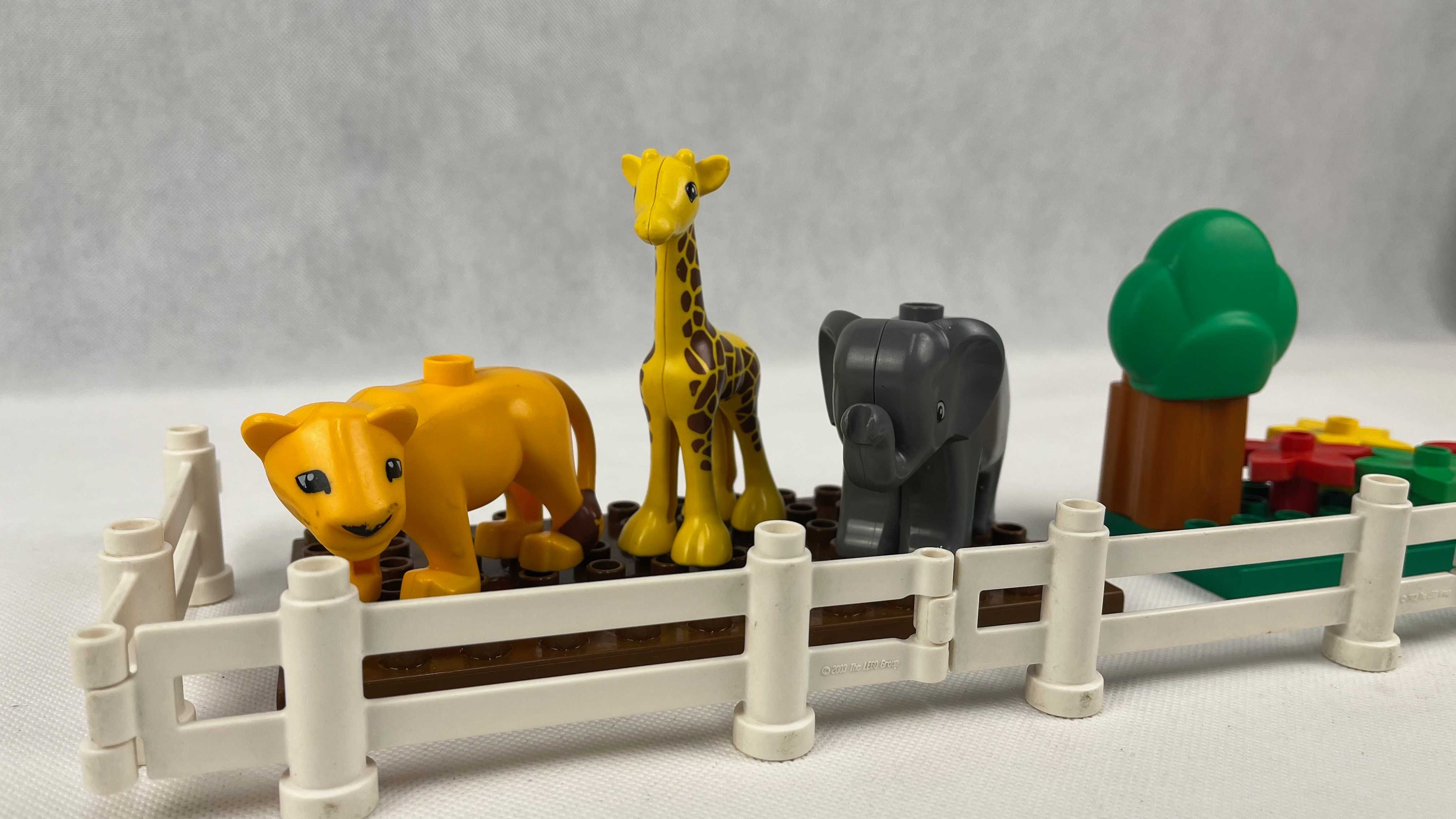 Lego Duplo mini zoo żyrafa słoń lew kwiatki drzewo ogrodzenie