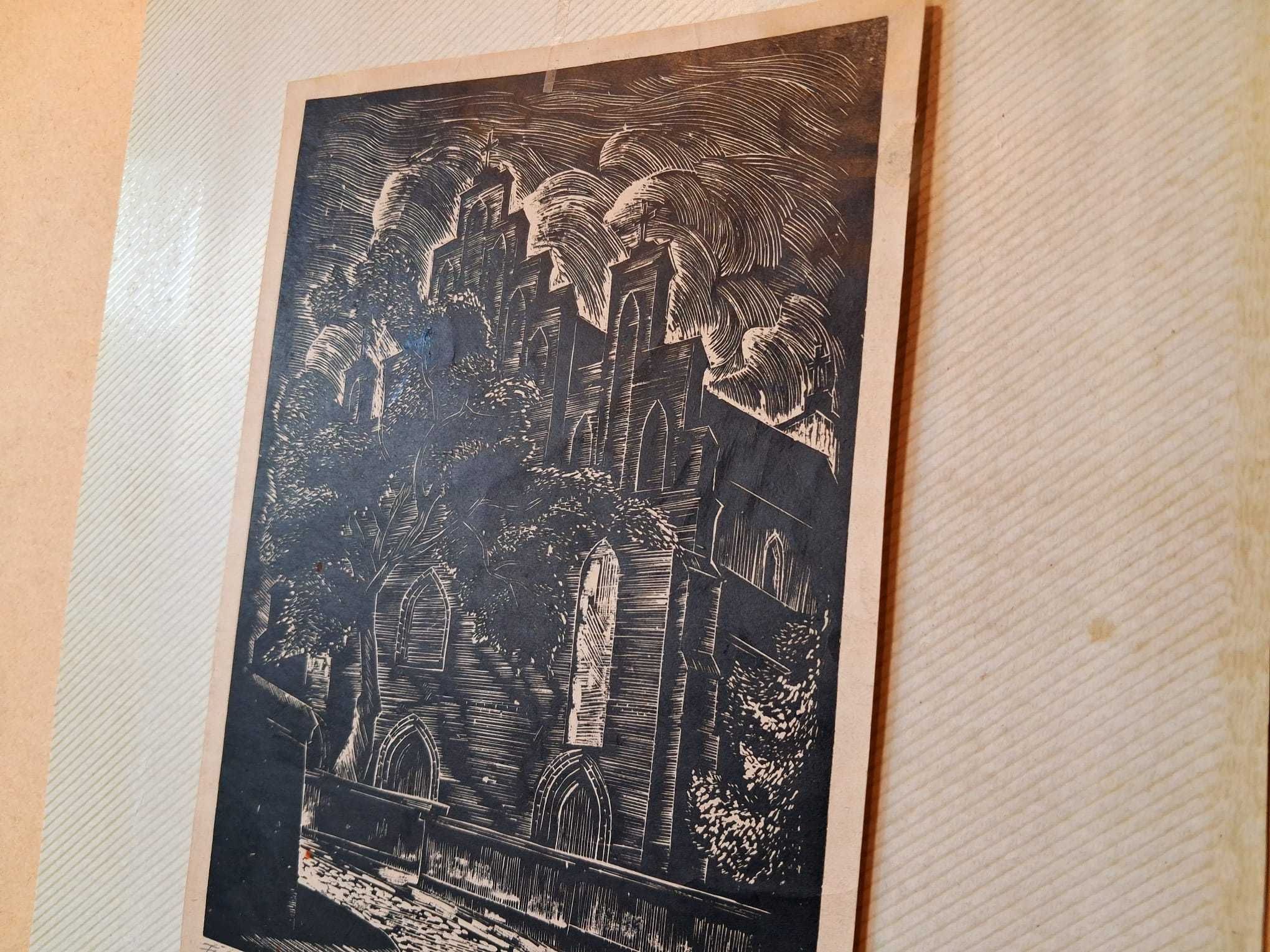 UNIKAT oryginał sygnowana grafika HENRYK CZAMAN 1907 FARA INOWROCŁAW