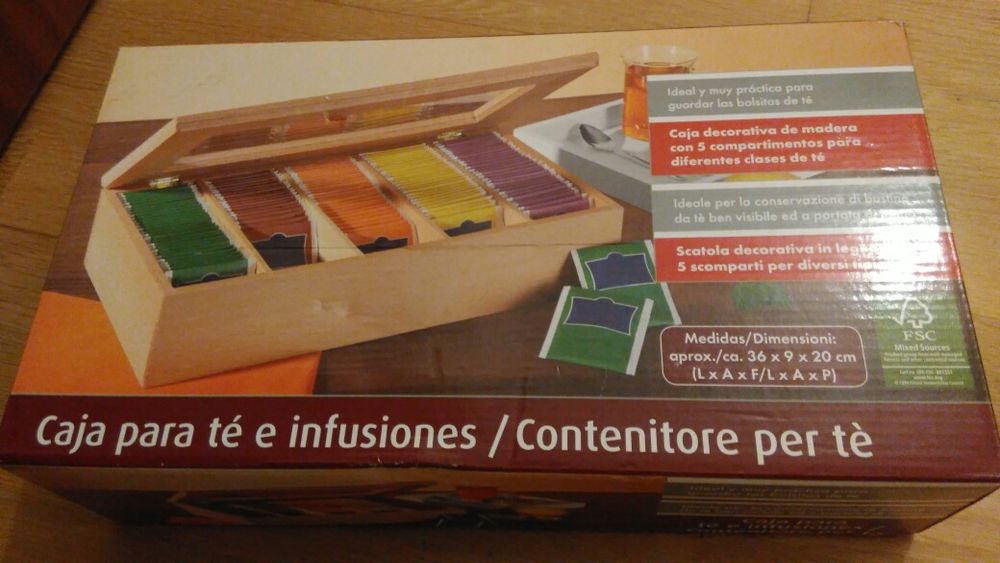 Caixa de madeira para saquetas de chá