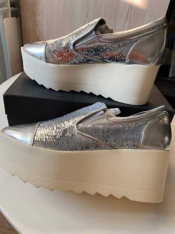Красиві жіночі лофери сліпони kendall+kylie шкіра сріблясті, р 37,5-38