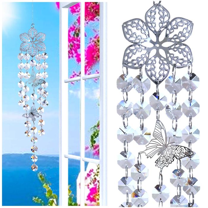 ŁAPACZ SNÓW Słońca Szklany Zawieszka do Okna Glamour Motyle Bezbarwna