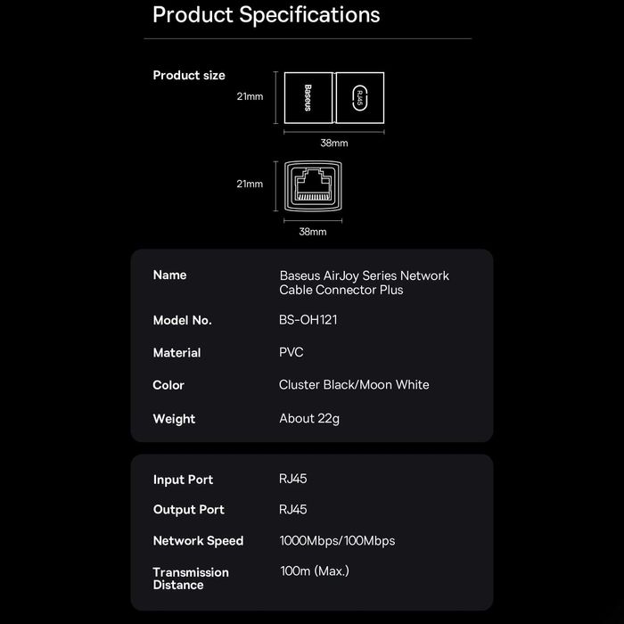 Сплітер подовжувач для патч-корд RJ45 сплиттер удлинитель BASEUS