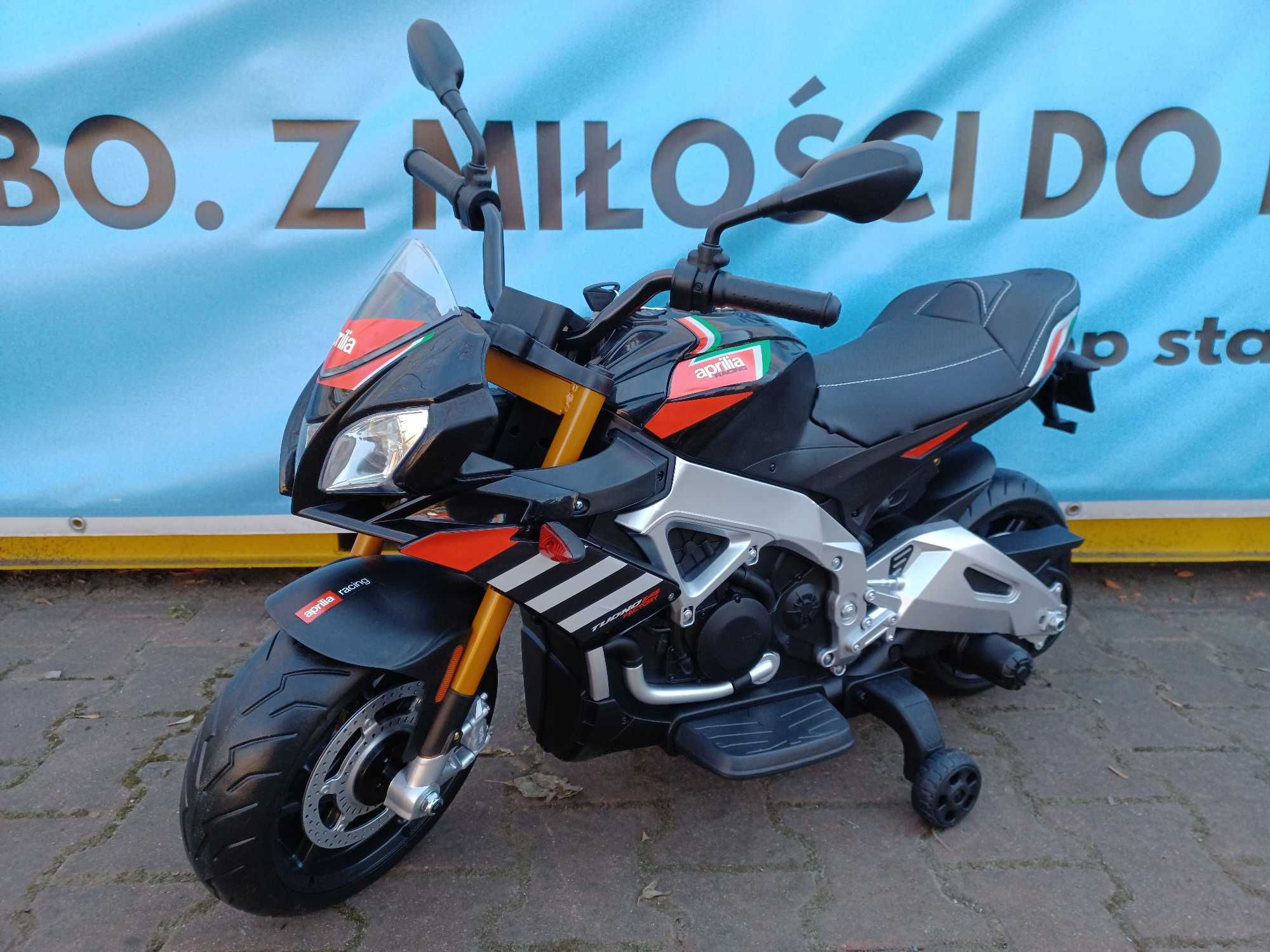 Nowy MOTOR Aprilia Tuono V4 Na Akumulator 12V dla dzieci do 25kg 2x45W