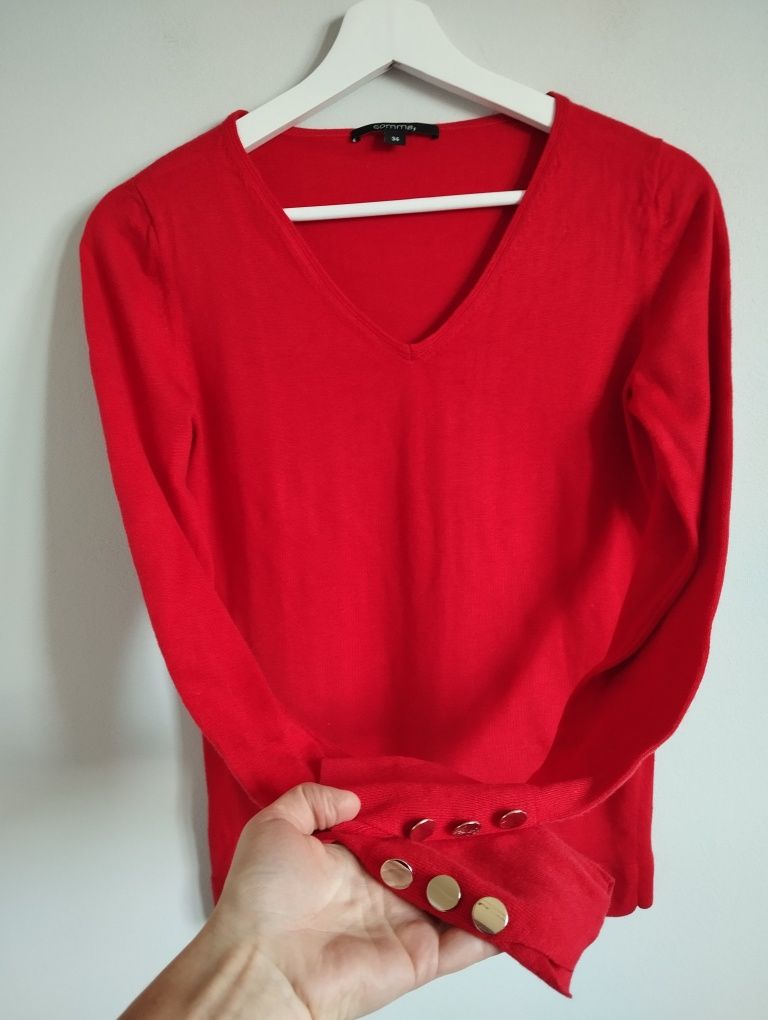 Bluzka dzianinowa w serek czerwona, basic, wiskoza r. XS 34 comma