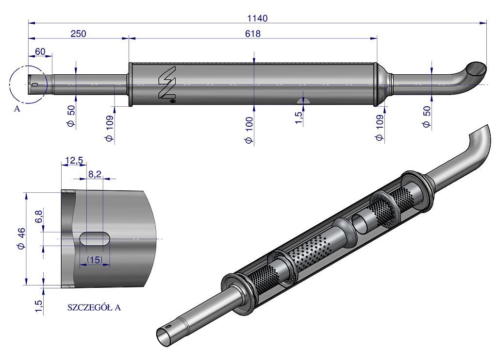 URSUS C-360 C-330 Tłumik okrągły 1140mm INOX Nowy WARYŃSKI Wysyłka FV