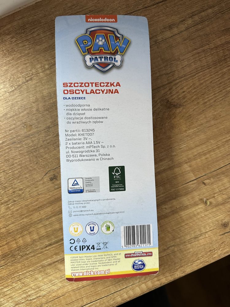 Szczoteczka do zębów oscylacyjna dla dzieci psi patrol