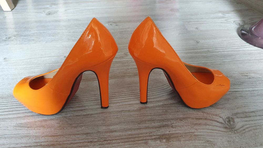 Pomarańczowe szpilki neon buty na platformie buty na obcasie