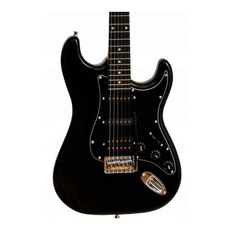 Gitara elektryczna Ever Play Stratocaster czarna + akcesoria / NOWA