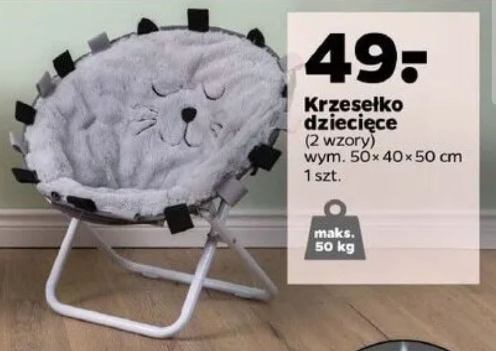 Krzesełko dziecięce szare kotek pluszowe do pokoju dziecka