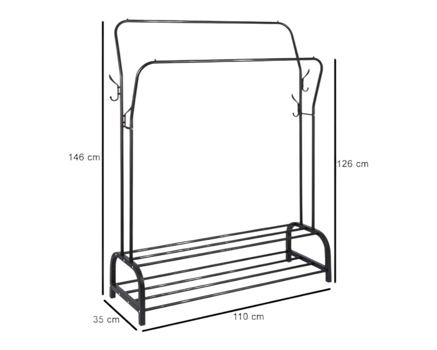 Wieszak na ubrania do przedpokoju / Metalowy / Półki na buty / Duży