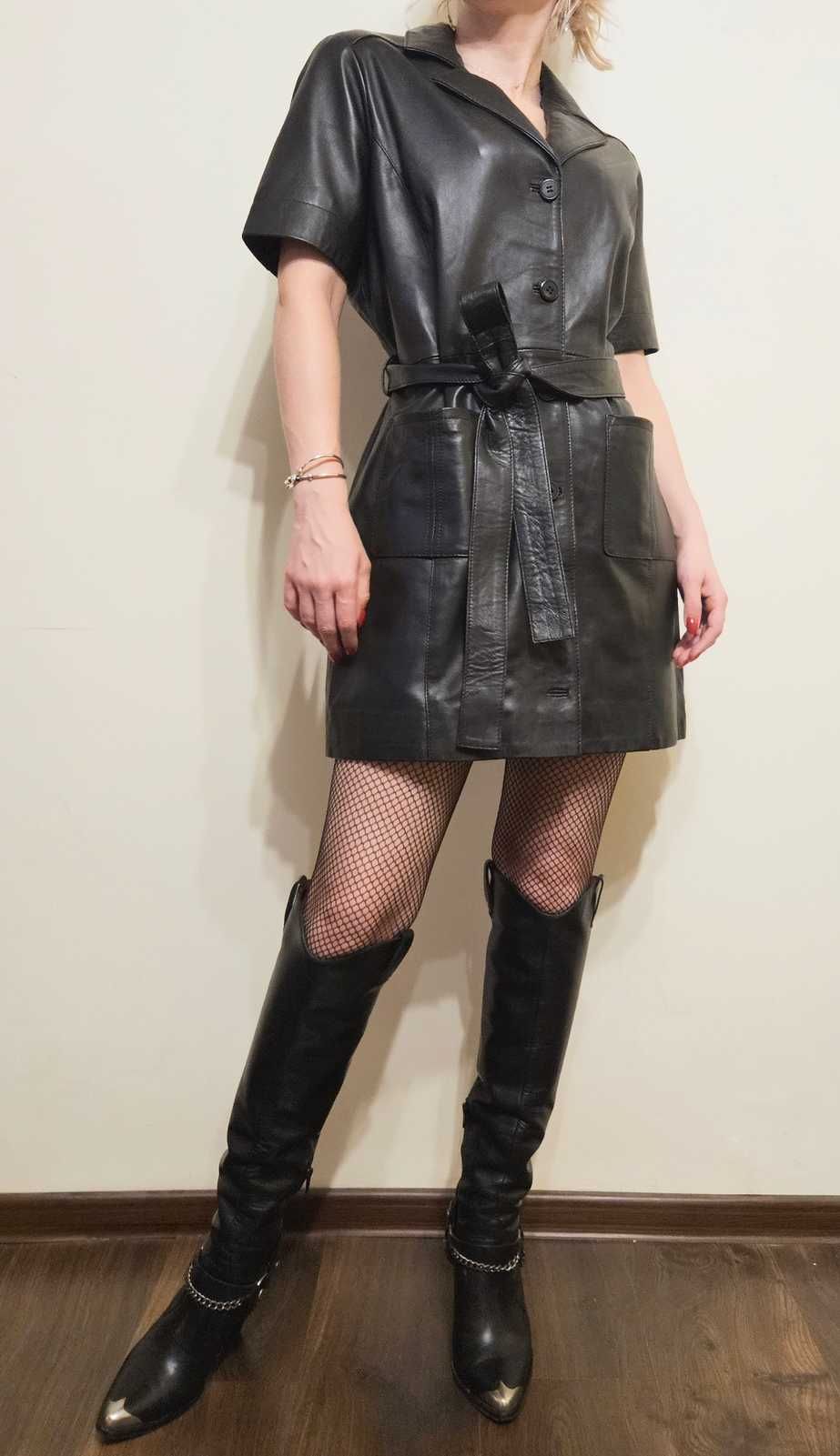 Sukienka skórzana koszulowa skóra naturalna oversize Nasty Gal