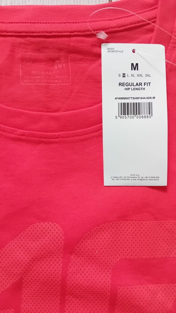Nowy! T-shirt 4F męski M jasno czerwony z dużym logo