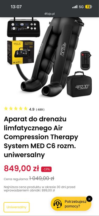 Aparat, nogawki do drenazu limfatycznego system med c6 4fizjo