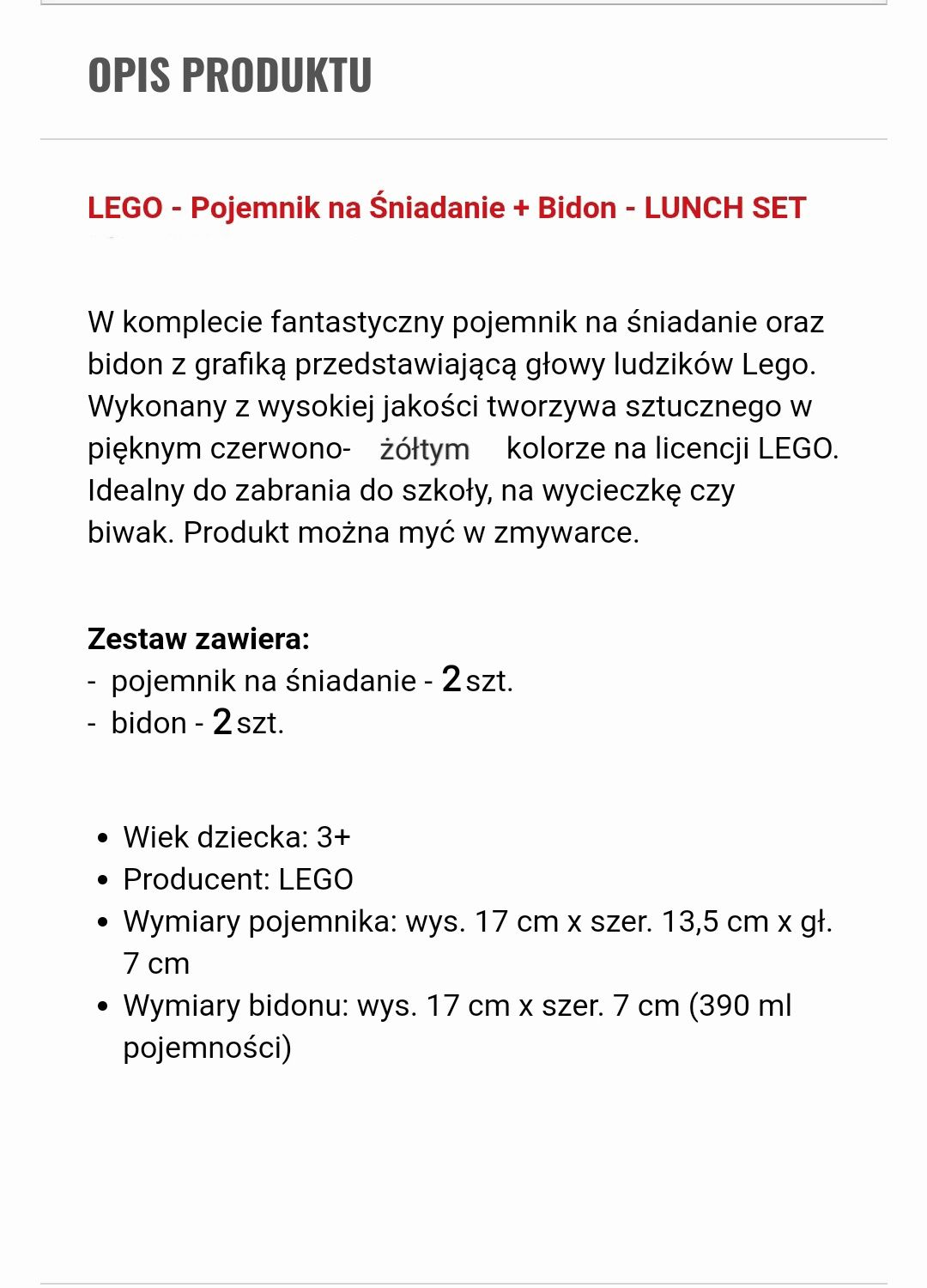 Lunch Set LEGO®- 2×pojemnik na śniadanie + 2×bidon