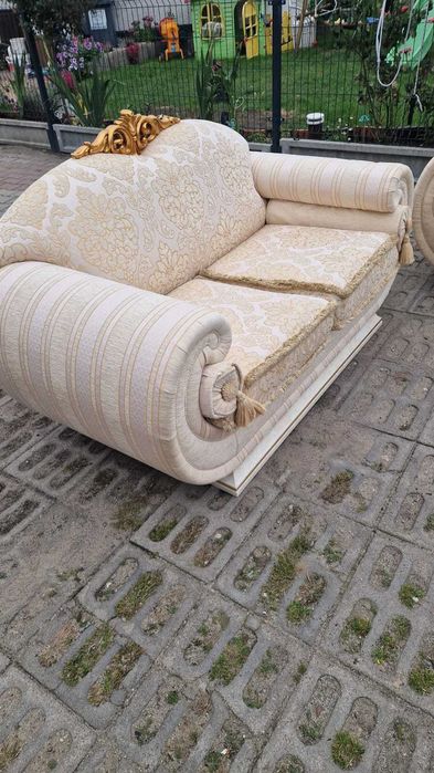 Sofa włoska 3+2 Chesterfield Antyczna Funkcja spania złota zestaw
