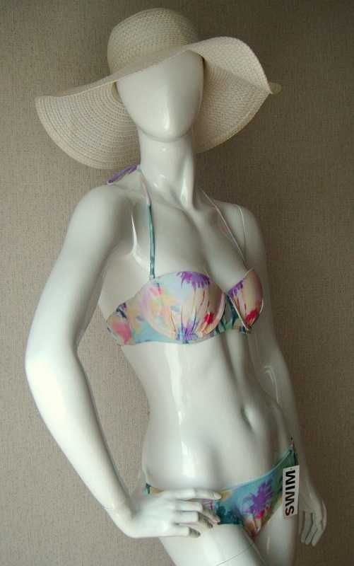 Bikini 34 XS 70 A B 75 strój kąpielowy kostium kwiaty print push up