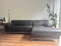 Kanapa Sofa Narożnik Ikea Brązowa Skóra Vintage Retro Skandynawia