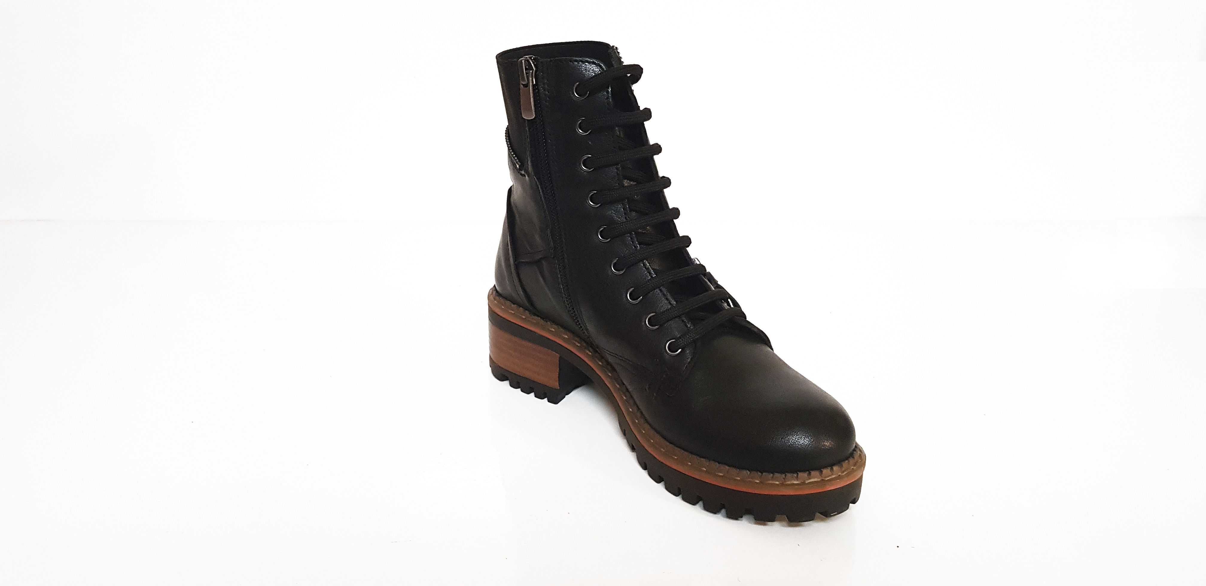 Botki damskie workery MANITU 960338/01 skóra czarne r. 36,37,38,39,40