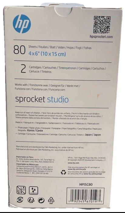 HP Sprocket Studio 4 x 6 Photo Paper & Cartridges 80