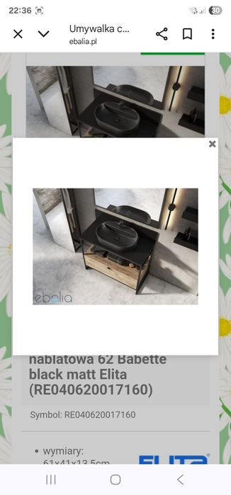 Umywalka czarna matowa ceramiczna nablatowa 62 Babette black matt Elit