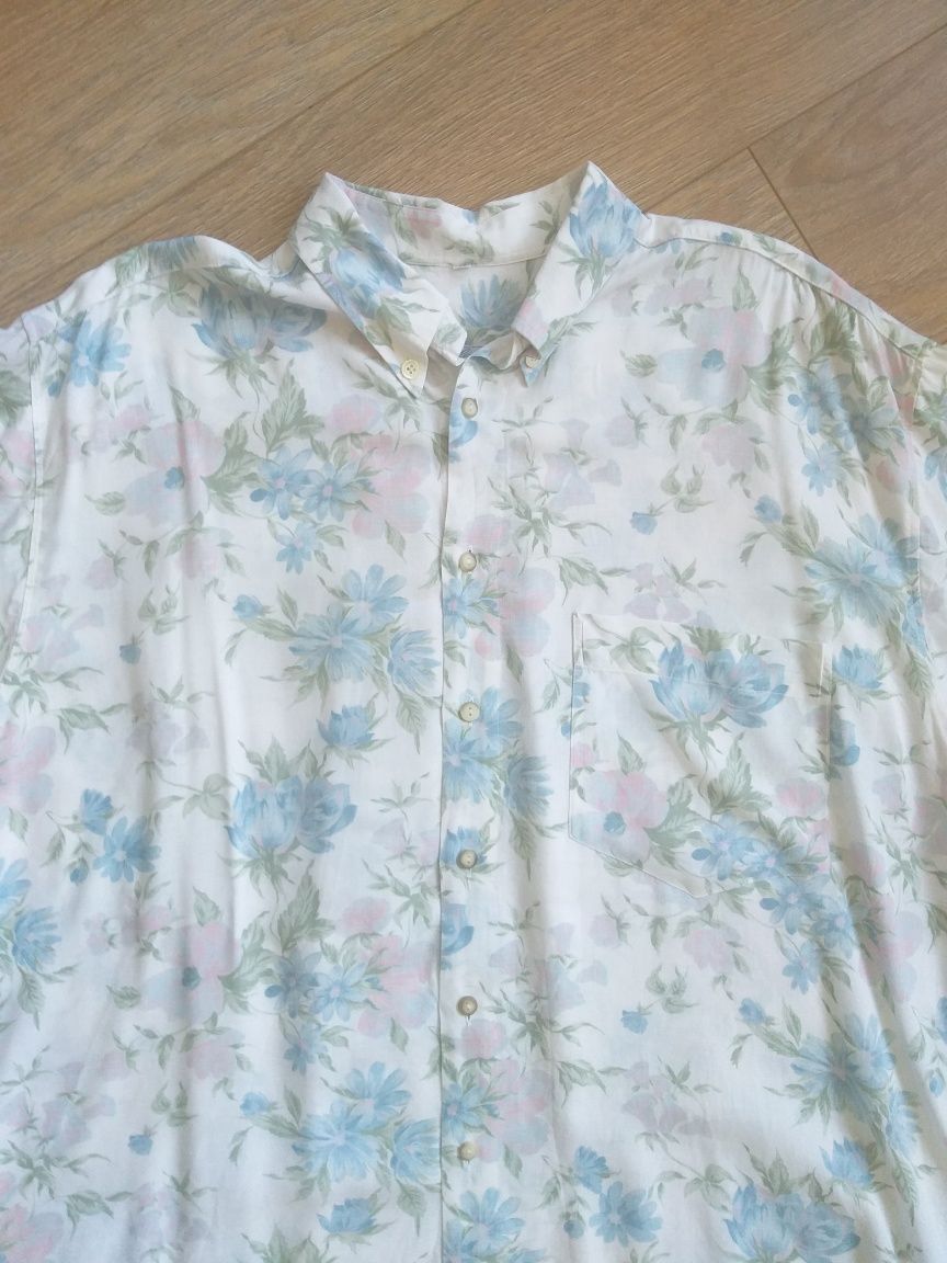 Koszula Vintage w kwiaty z krótkim rękawem XXL 2XL