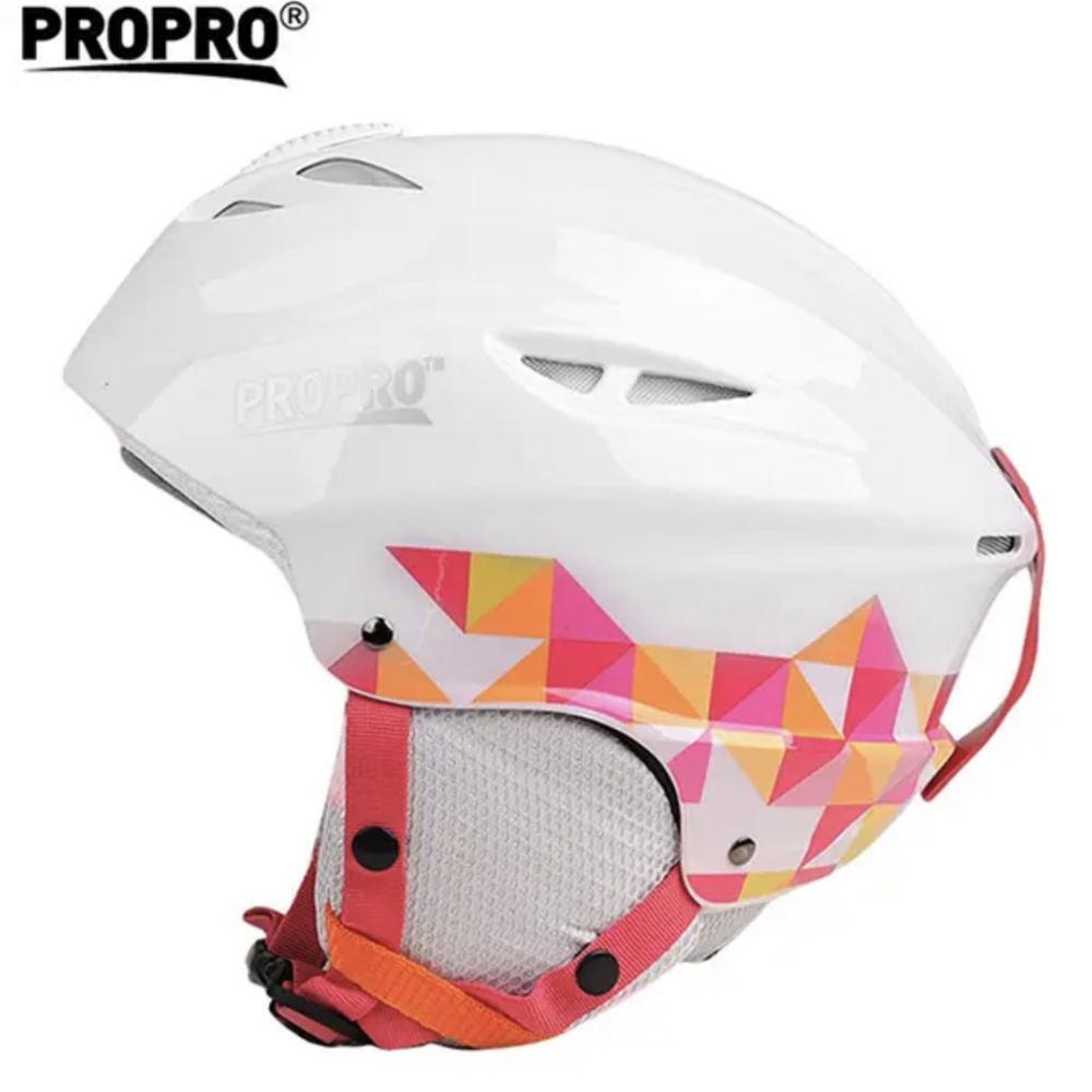 Горнолыжный сноубордический шлем женский белый розовый Propro